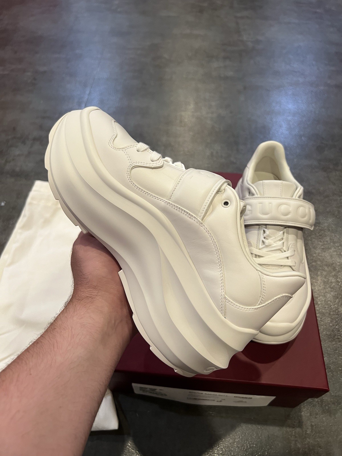 $1190 Gucci Women’s Wave Wedge Leather White Low Top Sneakers EUR 37.5 / US 7.5