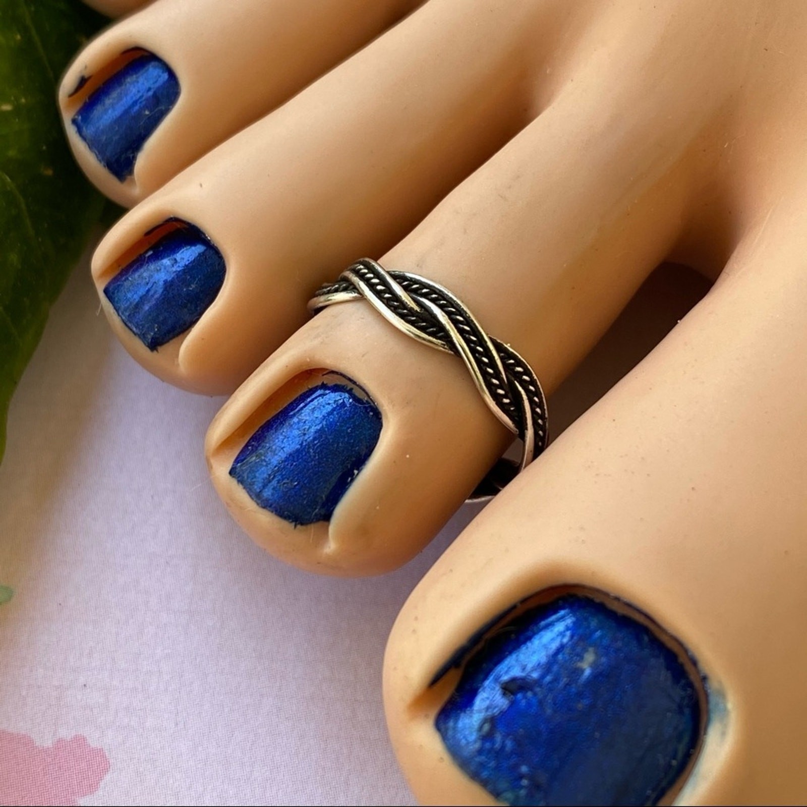 Sterling Silver Oxidized Braided Weave Toe Ring