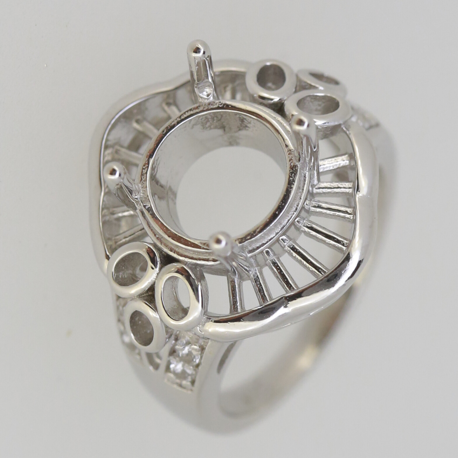 Vintage Style Sterling Silver Semi Mount Ring Setting Round RD 10x10mm