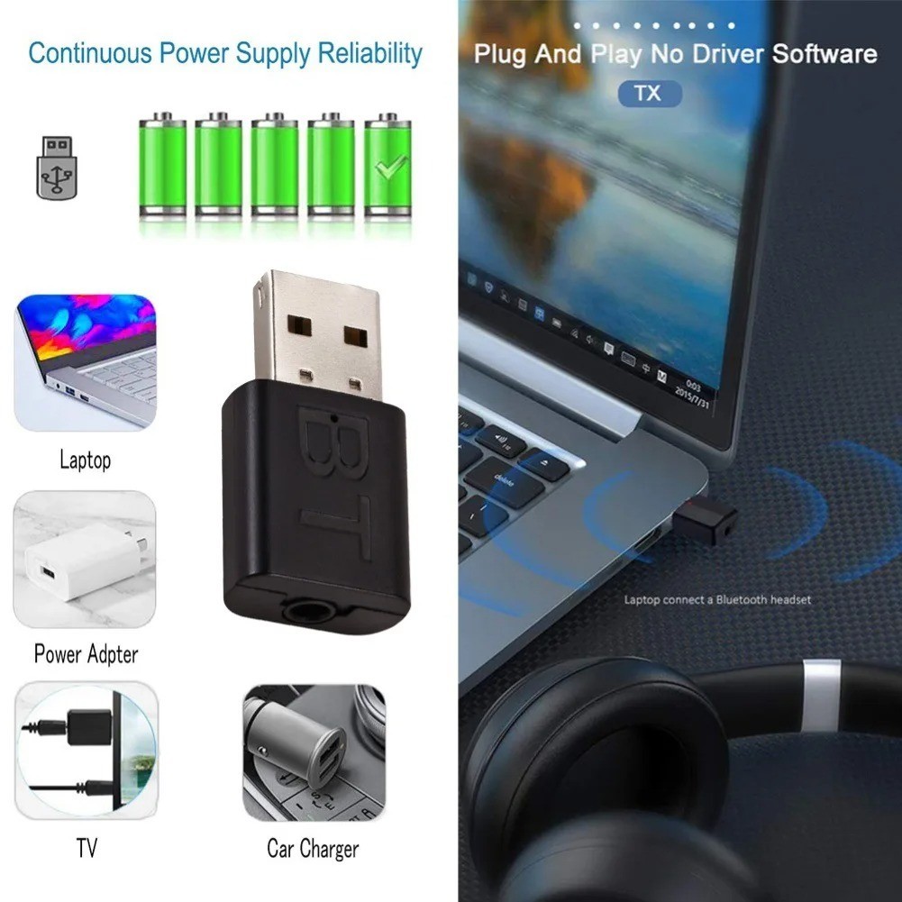 Mini Bluetooth 5.0 Audio Adapter Receiver Wireless Bluetooth Transmitter 3.5mm