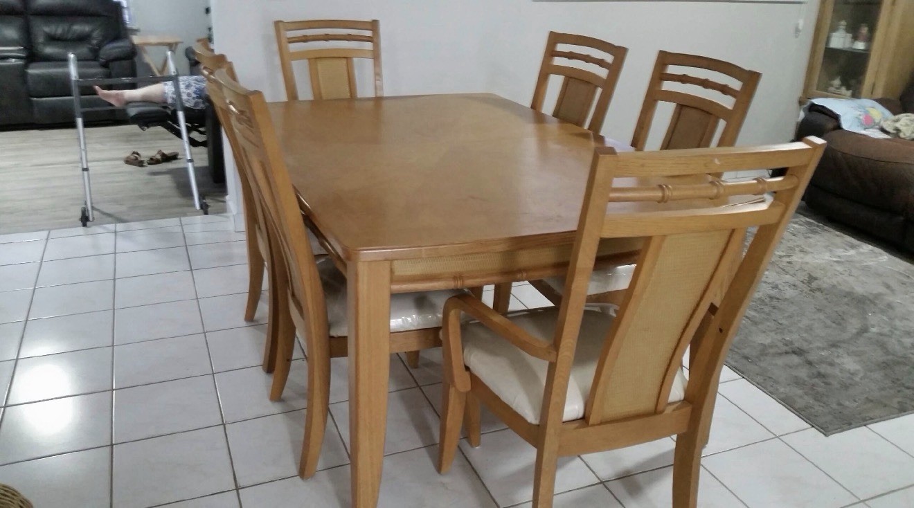 Light Brown Wood Dining Table And Chair Set - 6 Pieces. Local Pick Up Only.