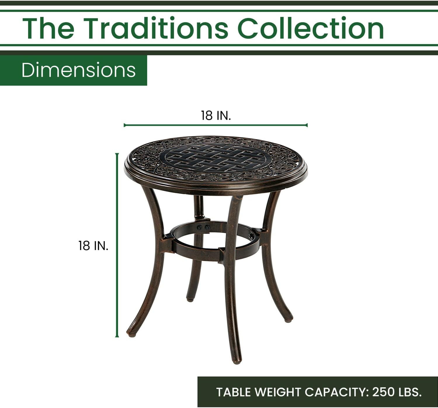 Durable 18" Round Aluminum Side Table - Weather-Resistant Bronze Finish
