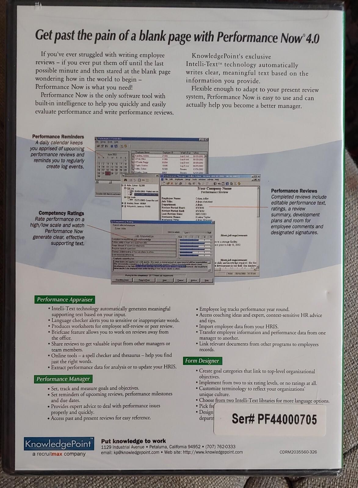 NEW Performance Now 4.0 2002 Windows Software Effective Reviews KnowledgePoint