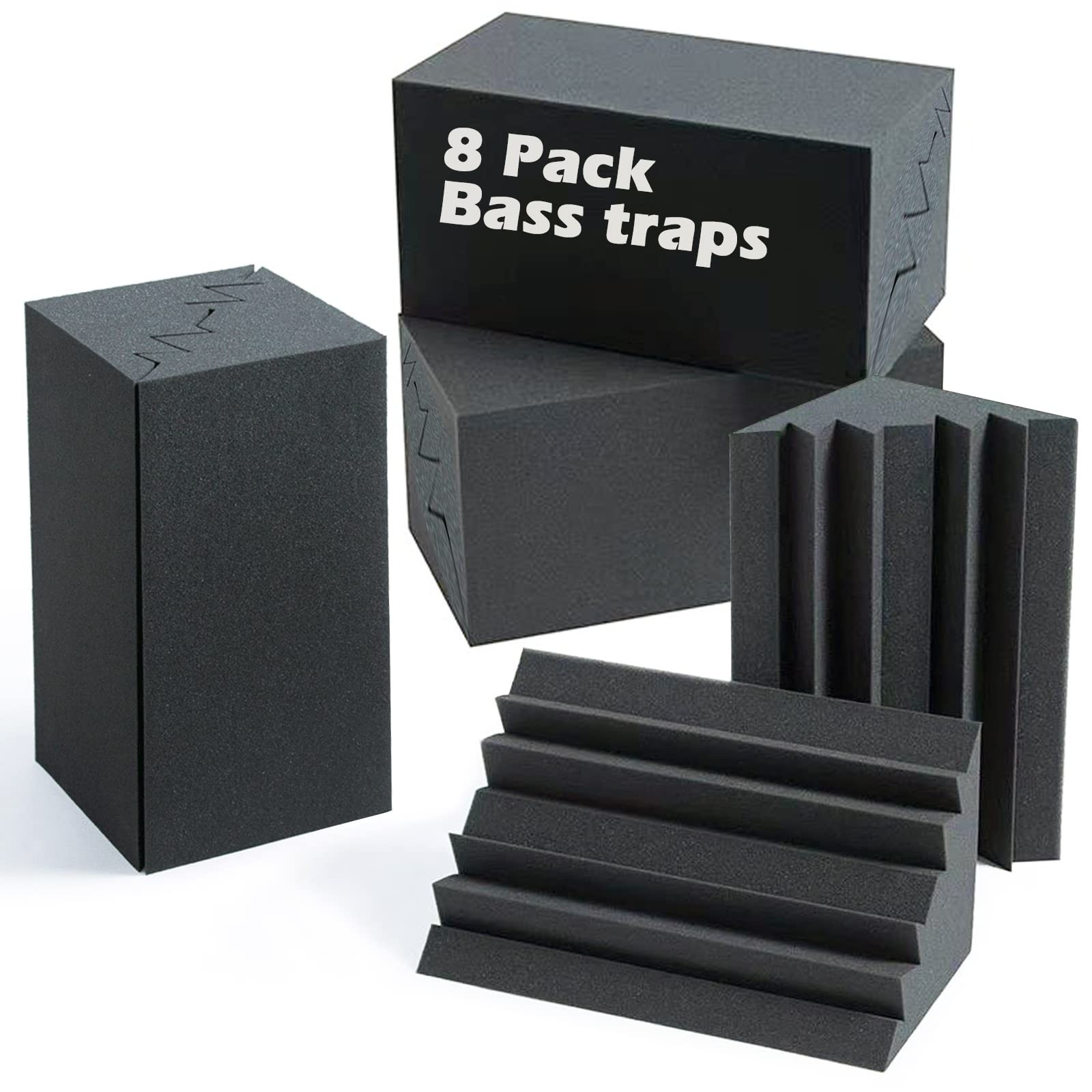 Acoustic Foam Bass Traps 8 Pack, 12" X 7" X 7" Corner Bass Trap, Sound Absorb...
