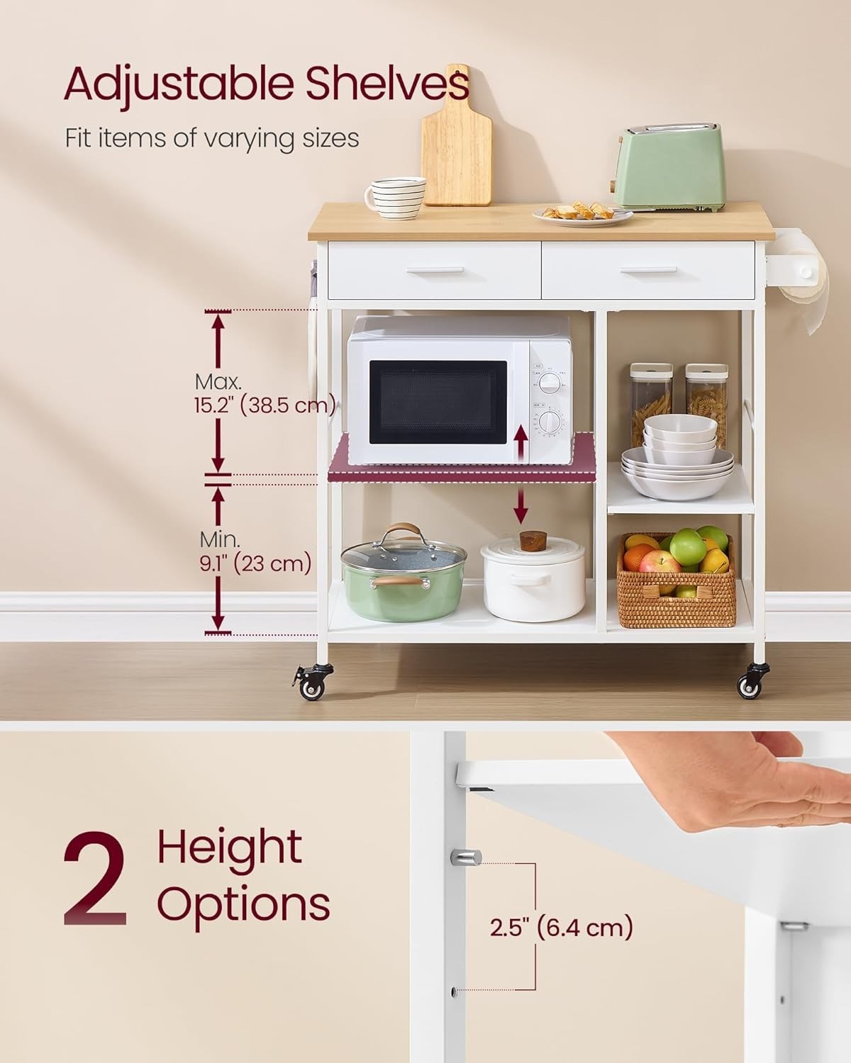 Kitchen Rolling Island, Mobile Kitchen Cart with Storage on Wheels, 17.7 x 38...