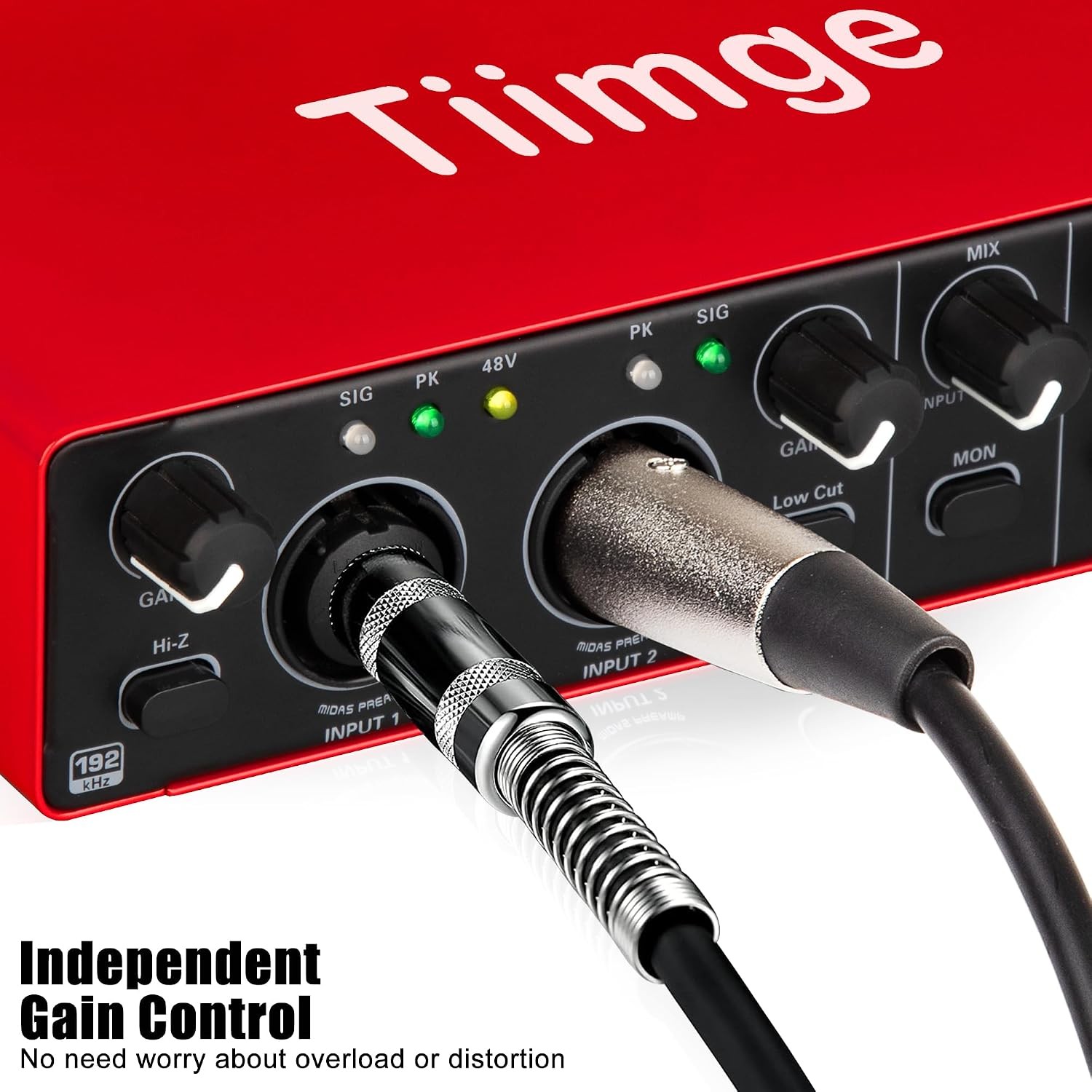 2x2 USB Audio Interface 48V Phantom Power 24Bit 192kHz High Fidelity for PC