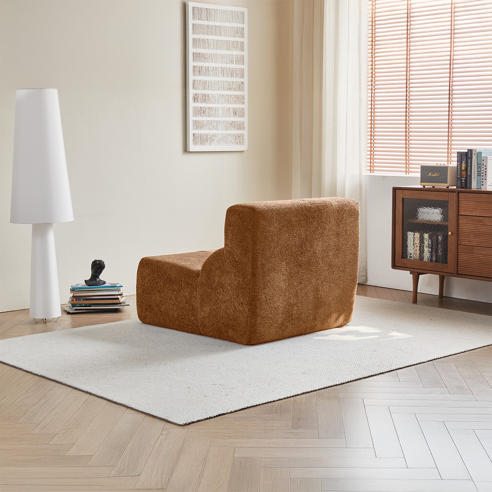 Luxury Bouclé Teddy Fleece Single Sofa Chair, Ergonomic Compress Accent Chair,