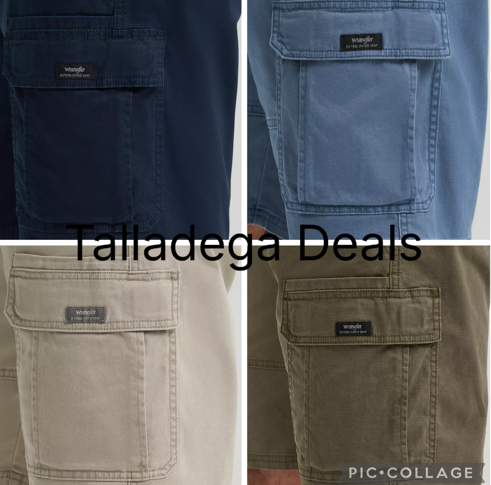 Mens Wrangler Cargo Shorts w Stretch Above Knee Relaxed Fit Blue Khaki Tan Green