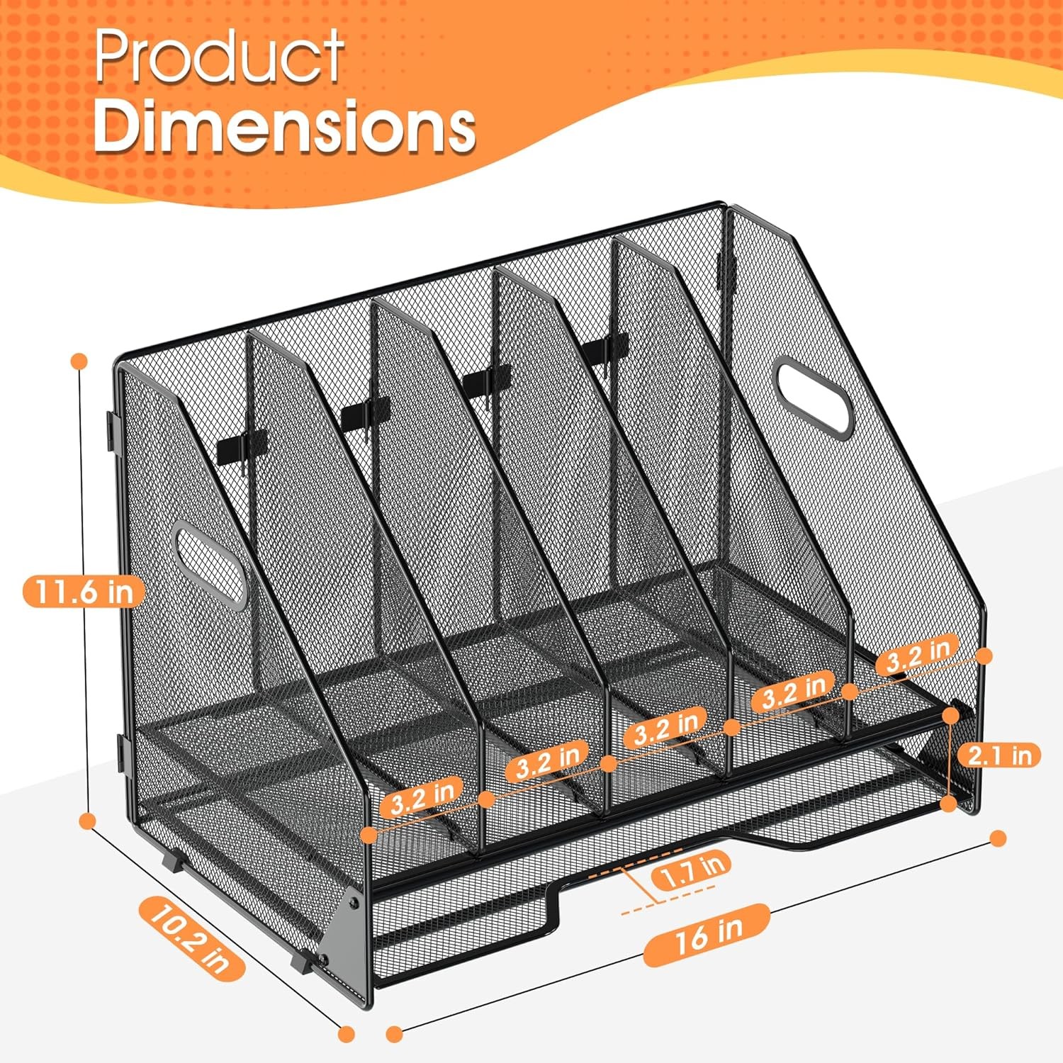 Desk File Folder Holder Organizer-5 Vertical Compartments Racks & Paper Letter