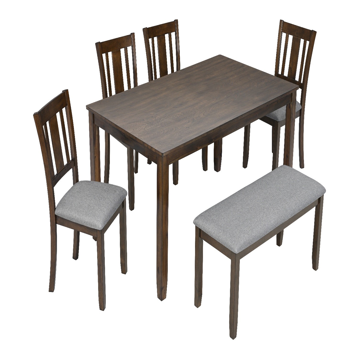 6 Piece Kitchen Dining Set Kitchen Table Wood Dining Table with 4 Chairs & Bench