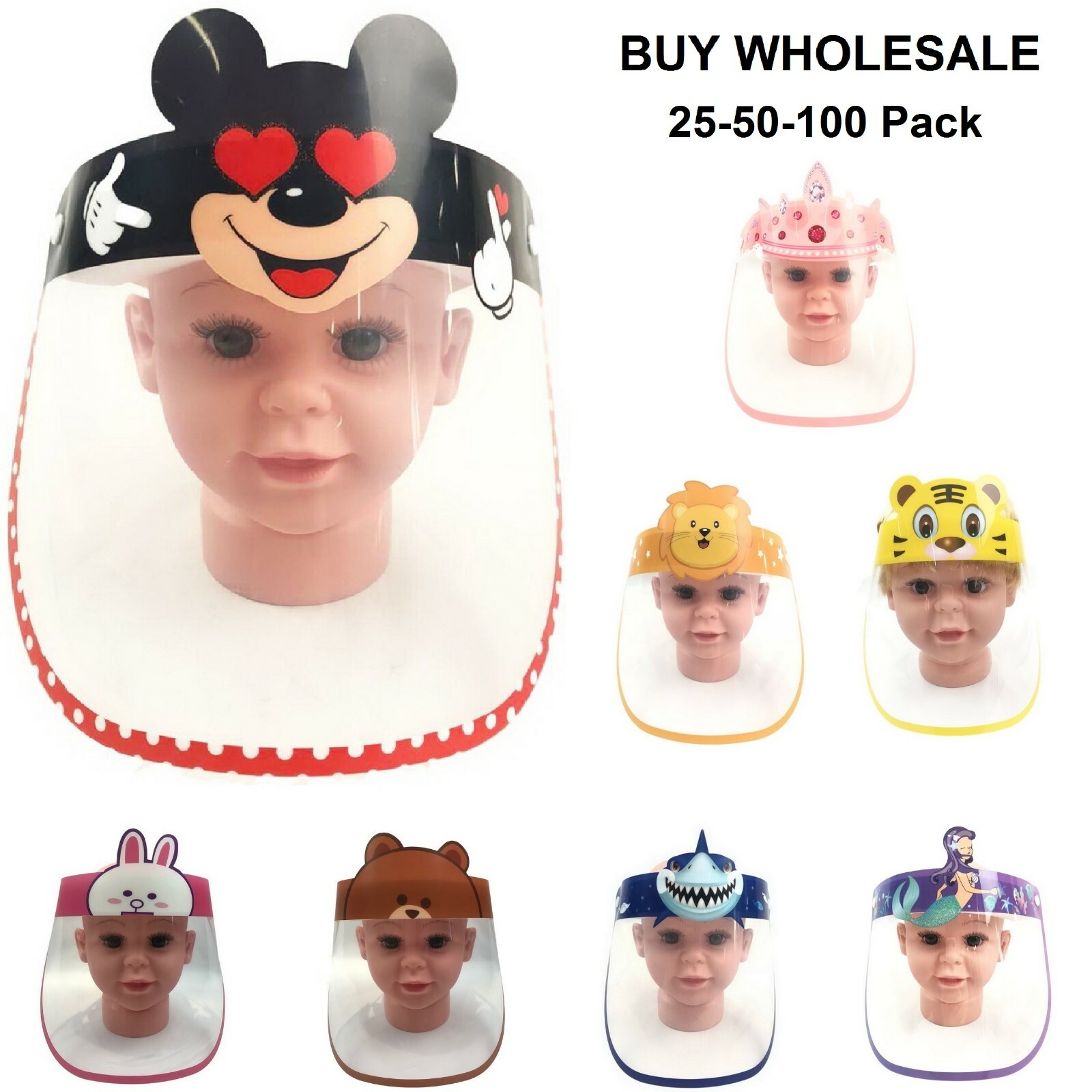 25-50-100 PACK Wholesale Children Kids Anti-Fog Safety Face Mask Shield