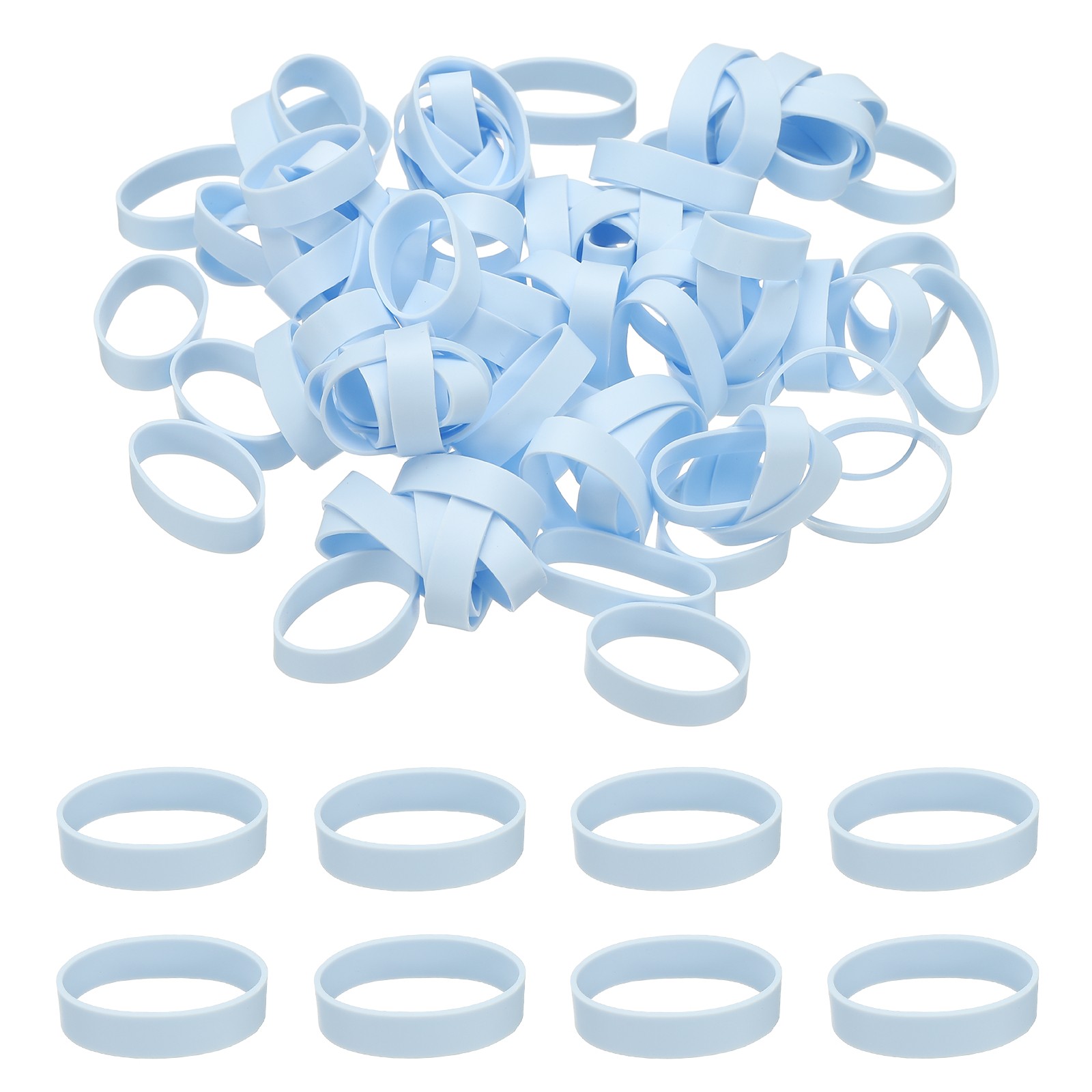 100Pcs Silicone Cable Ties, 15mm Silicone Rubber Bands, Light Blue(25x5x0.6mm)