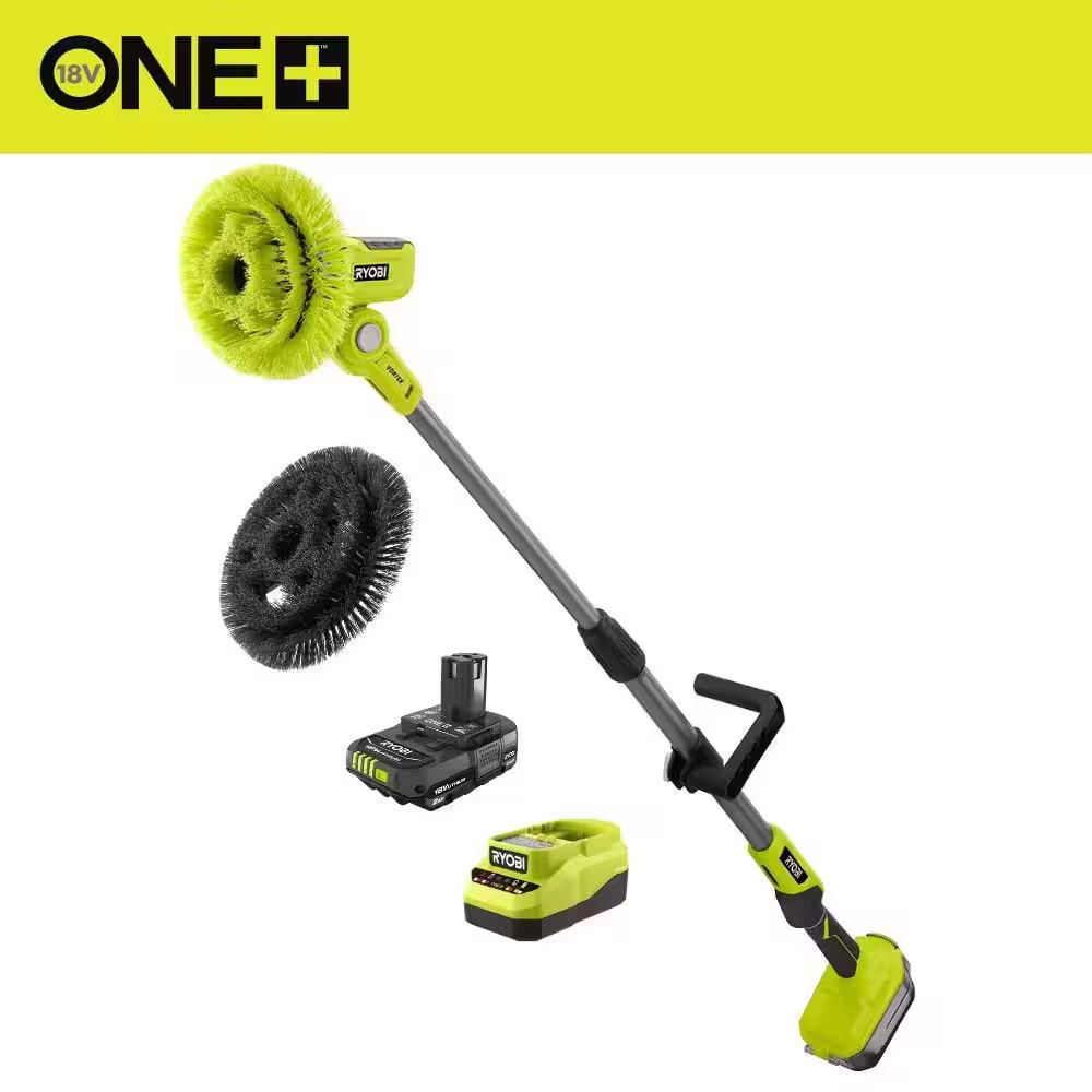 ONE+ 18V Cordless Telescoping Power Scrubber Kit W/ 9 In. VORTEX Hard Bristle Br