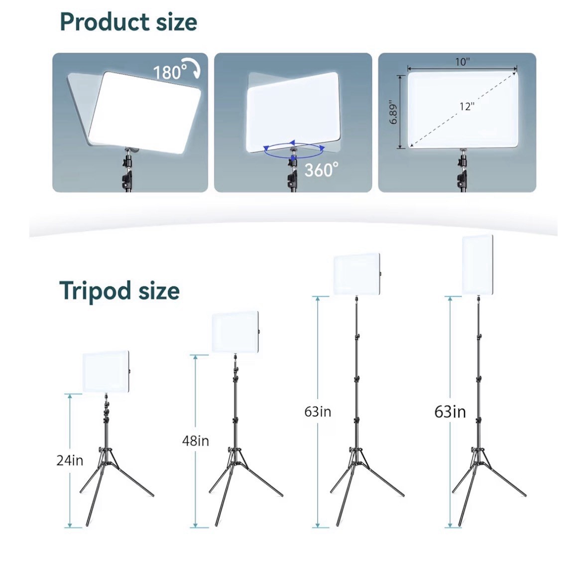 2 Pack LED Video Lighting Kit With 64” Tripod Dimmable 2800-8400k