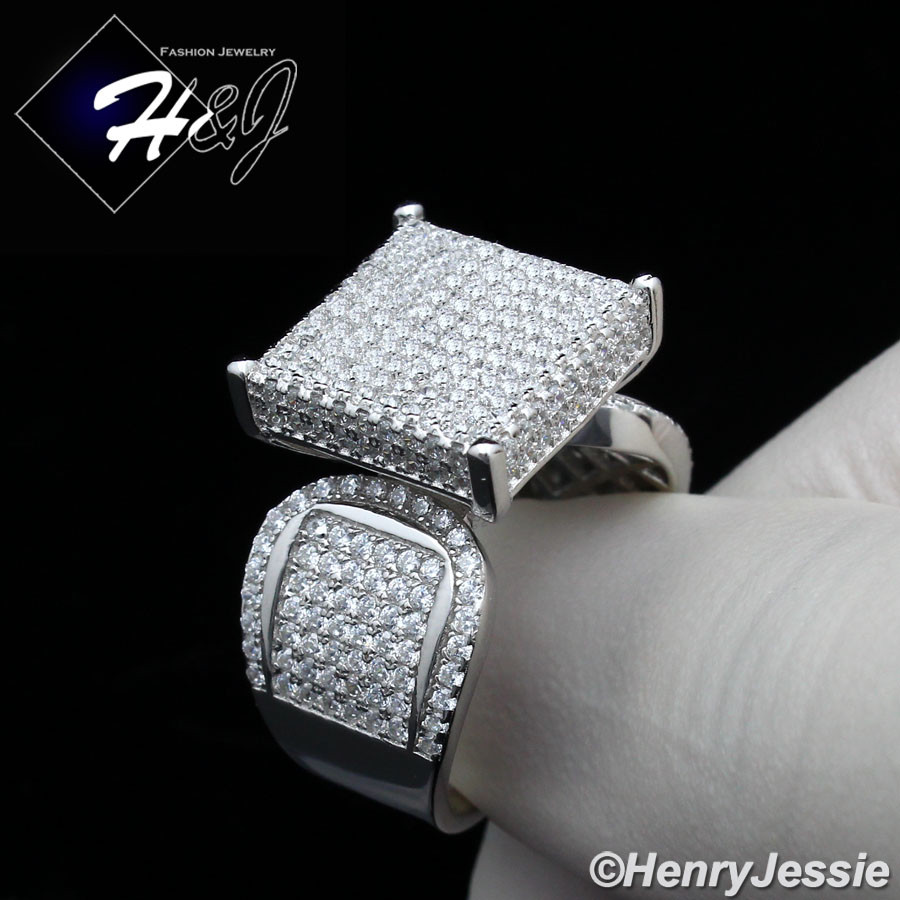 WOMEN SOLID 925 STERLING SILVER ICY BLING CZ 15MM SQUARE ENGAGEMENT RING*SR112