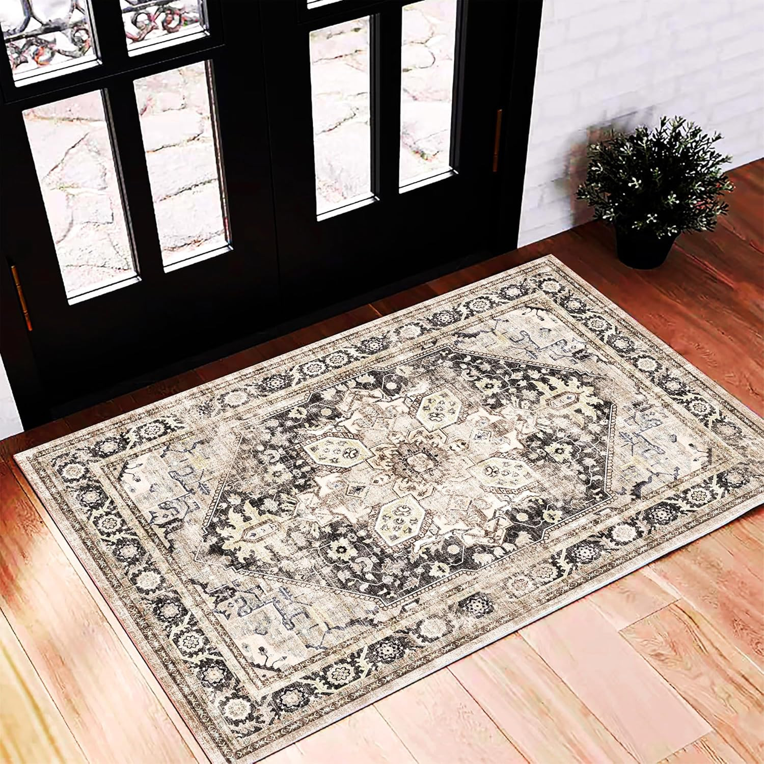 2'X3' Black-Purple Khaki Area Rug Washable Door Mat, Room