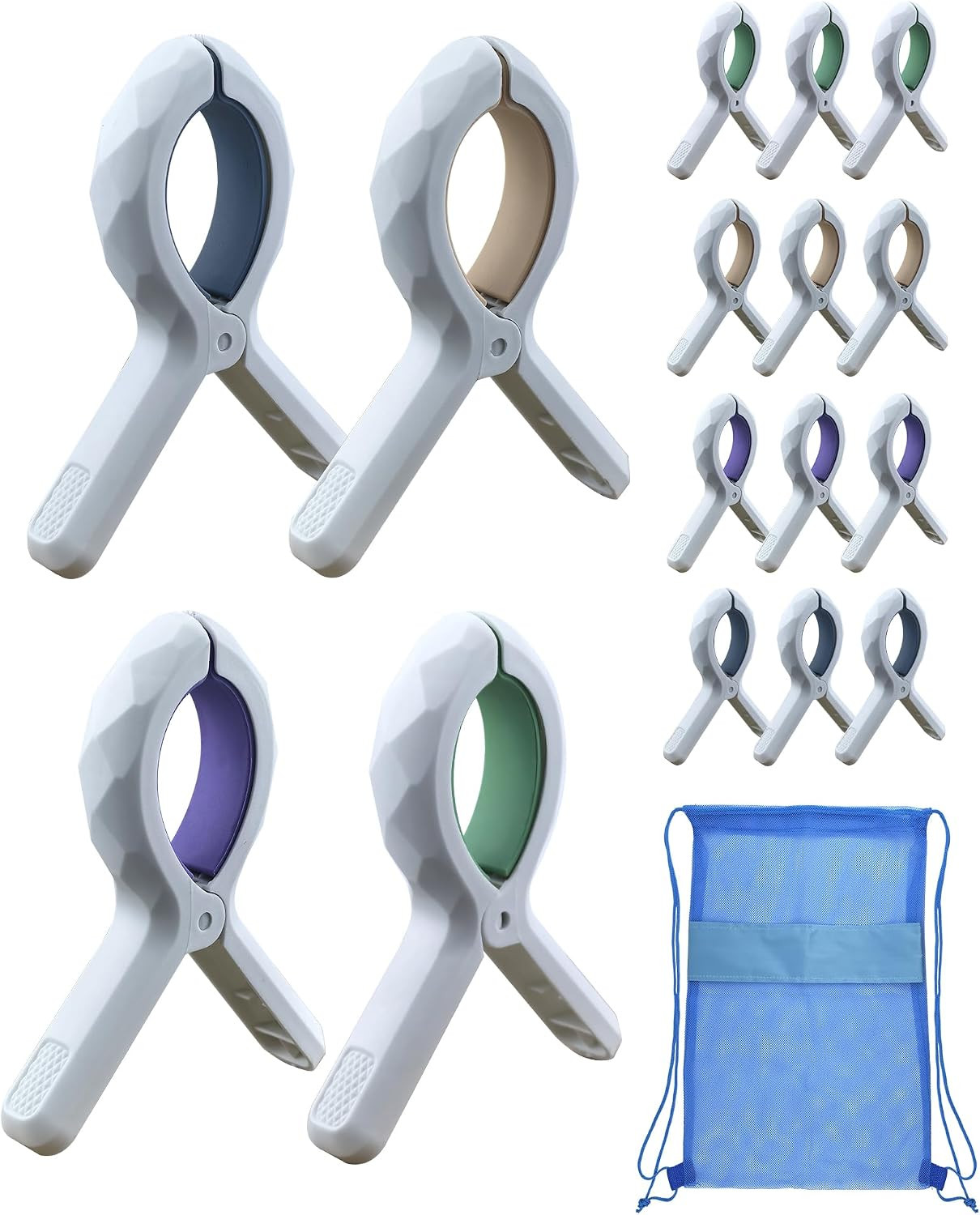 12 Pack Extra Large Beach Towel Clips, 5.9X3.9 Inch Heavy Duty Windproof