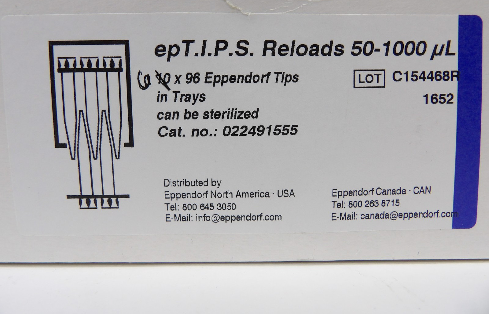 Eppendorf 022491555 epT.I.P.S Reloads 50-1000 uL 6 x 96 Eppendorf Tips in Trays