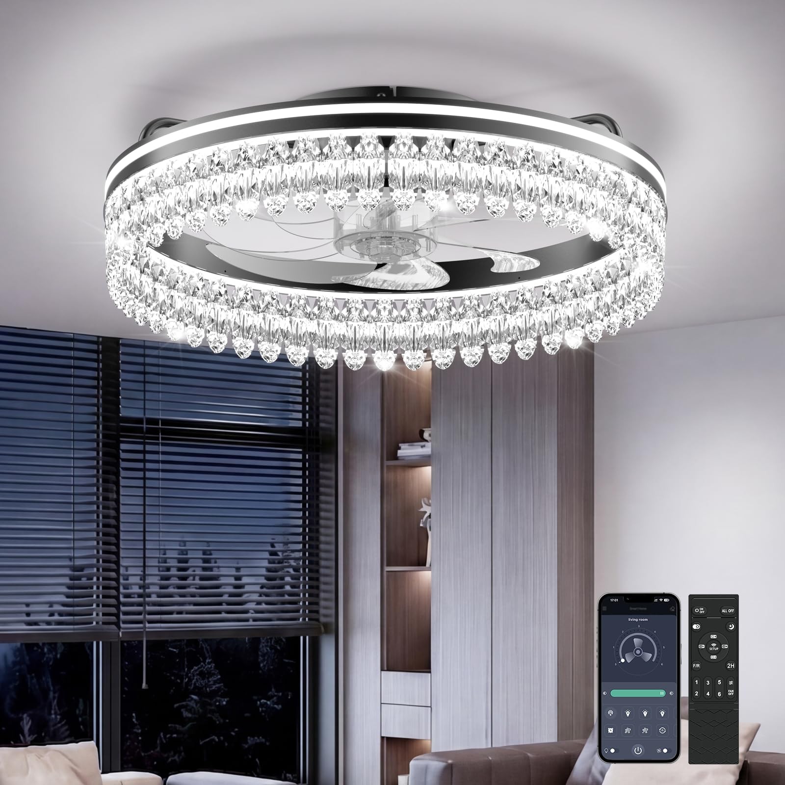 AIKVSXER Black 20in Ceiling Fan w/ Light