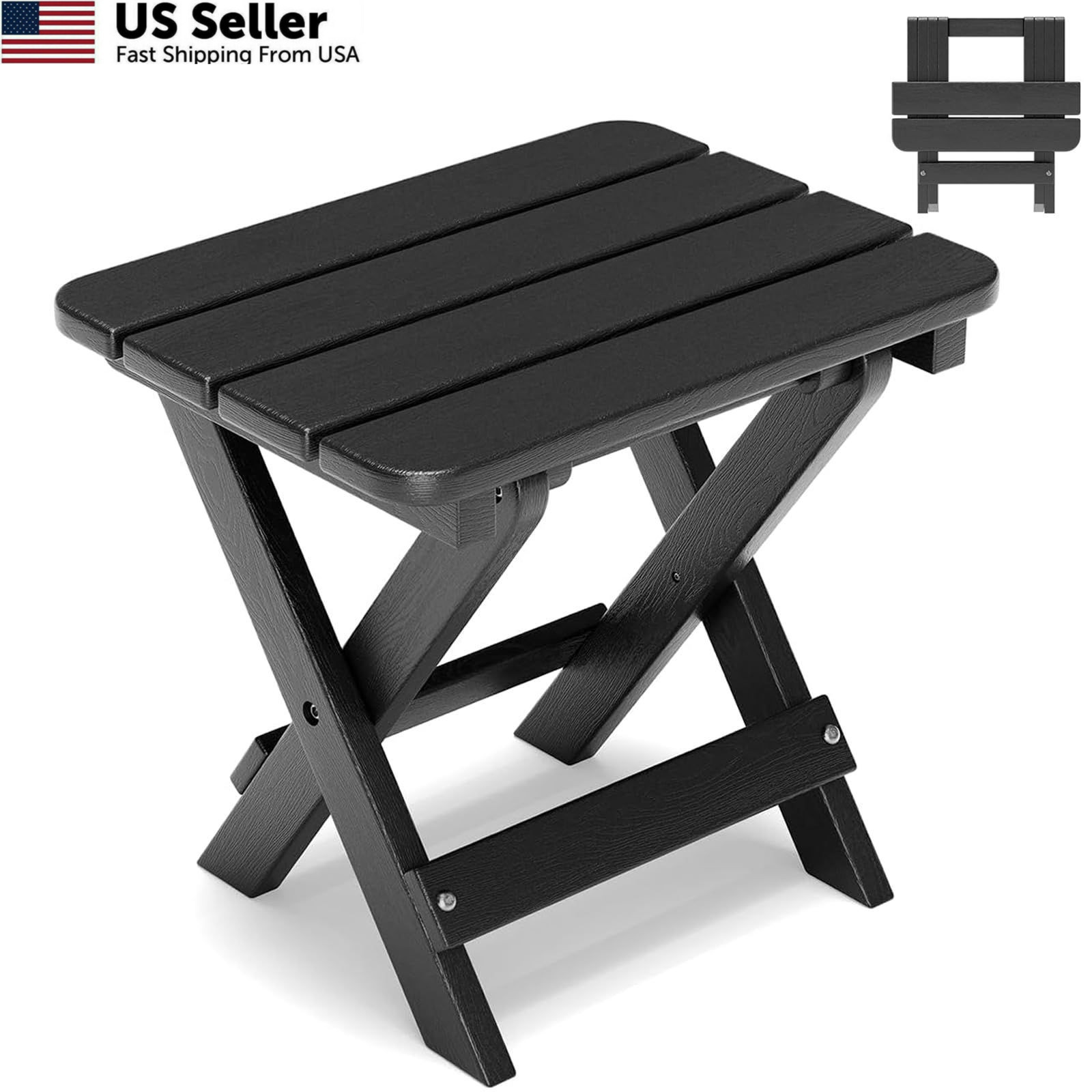 Polyhouz Folding Outdoor Side Table,Small HDPE 11.8" x 15.7" x 15.7", Black