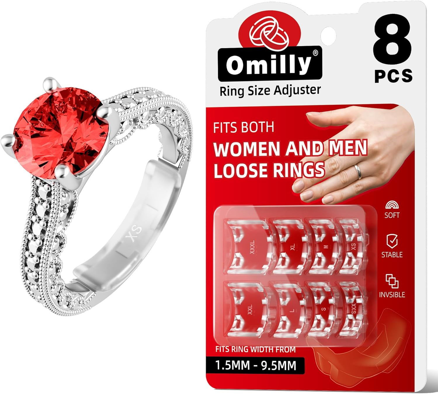 Omilly 8 Sizessilicone Ring Sizer Adjuster for Loose Rings – Invisible Ring Guar