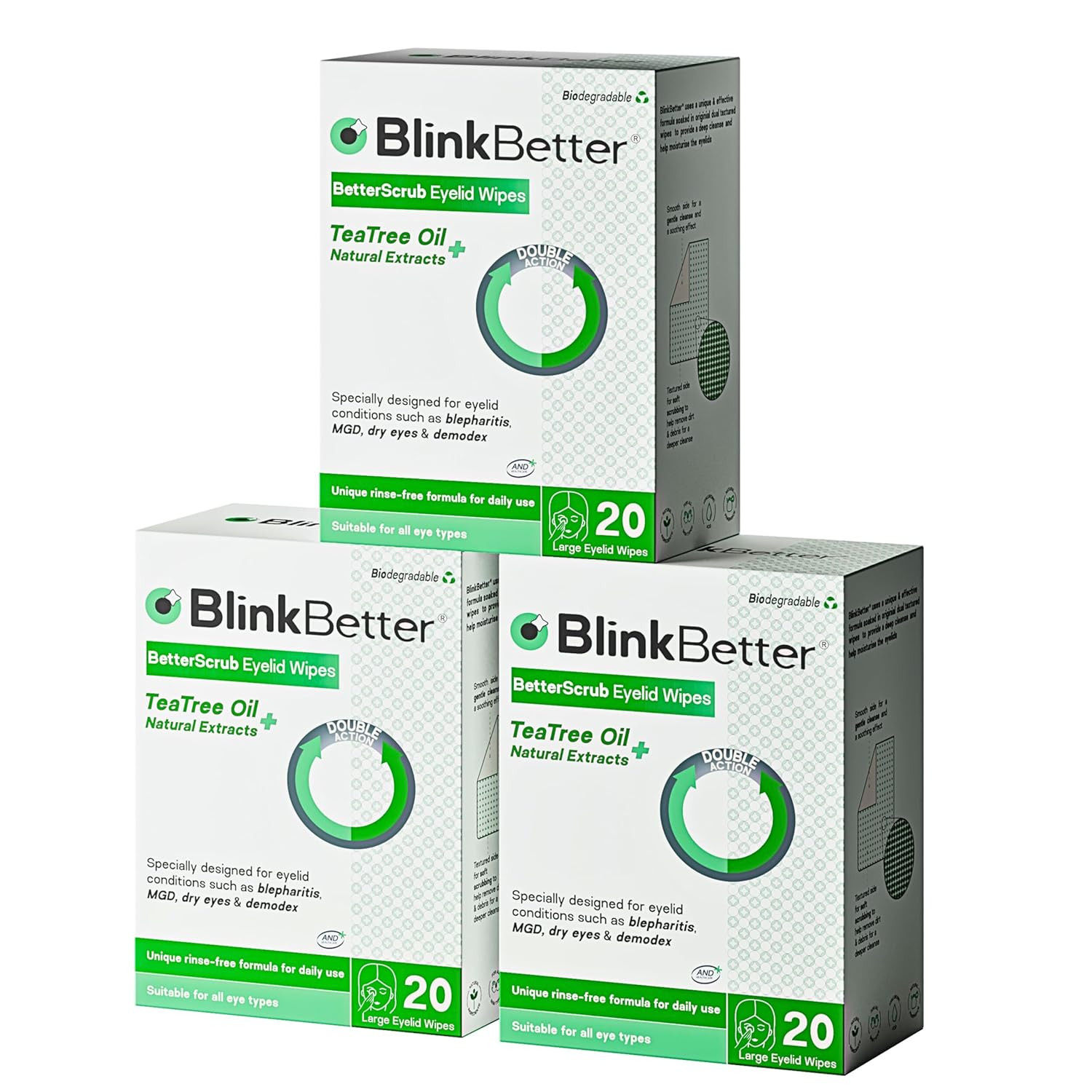 Tea Tree Oil Eyelid Wipes- 60 (Pack of 3) Natural Blepharitis, MGD & Dry Eye Rel