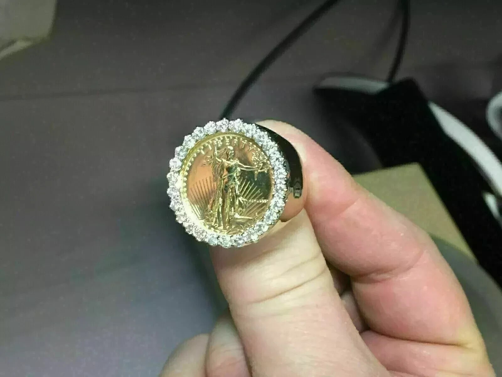 2Ct Round Cut Lab Created Diamond Lady Liberty Coin Ring 14k Yellow Gold Plated
