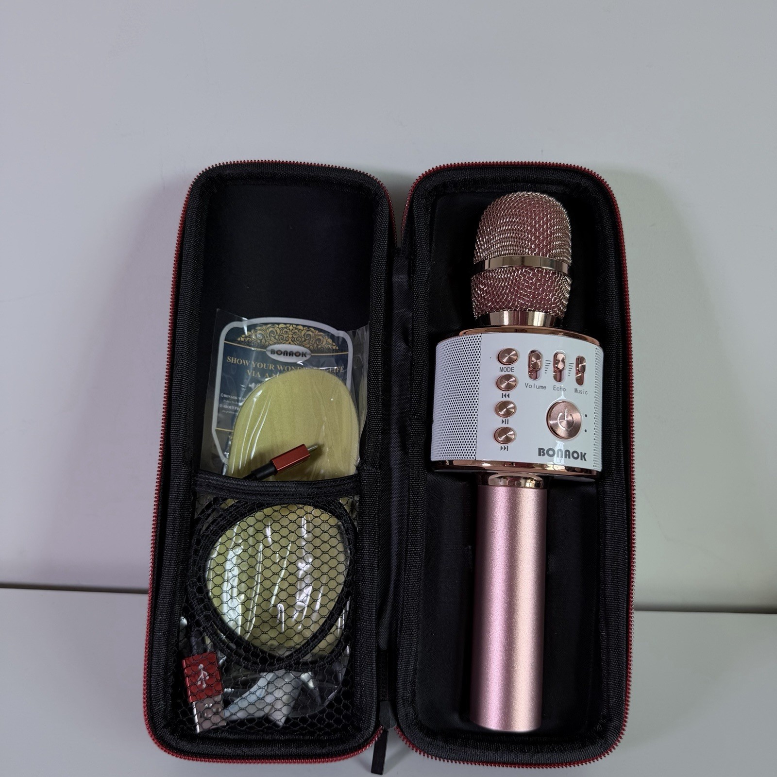 Bonaok Wireless Bluetooth Karaoke Microphone Portable Handheld Speaker with Case