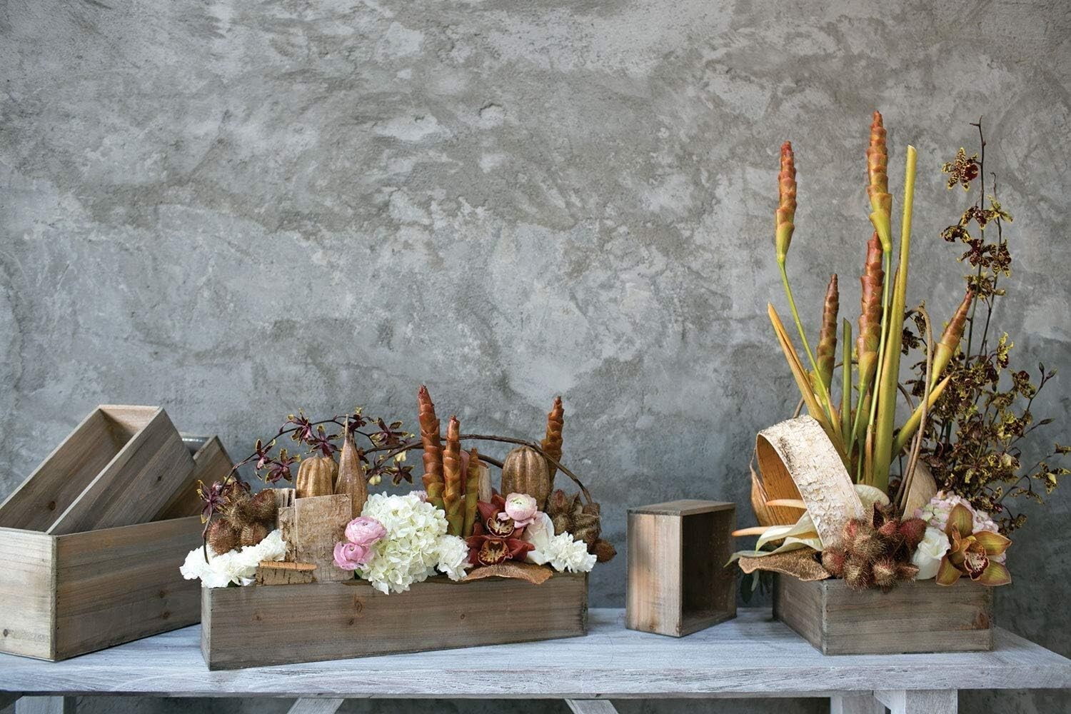 20" Rectangular Rustic Wood Planter with Plastic Liner