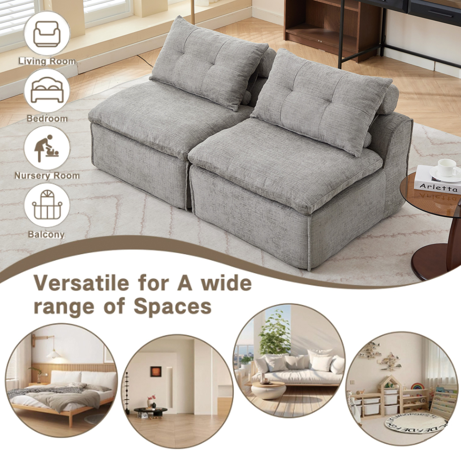 [NEW ARRIVED] [VIDEO PROVIDED]Modular Sofa,No Armrests,At will DIY, Chenille Fab