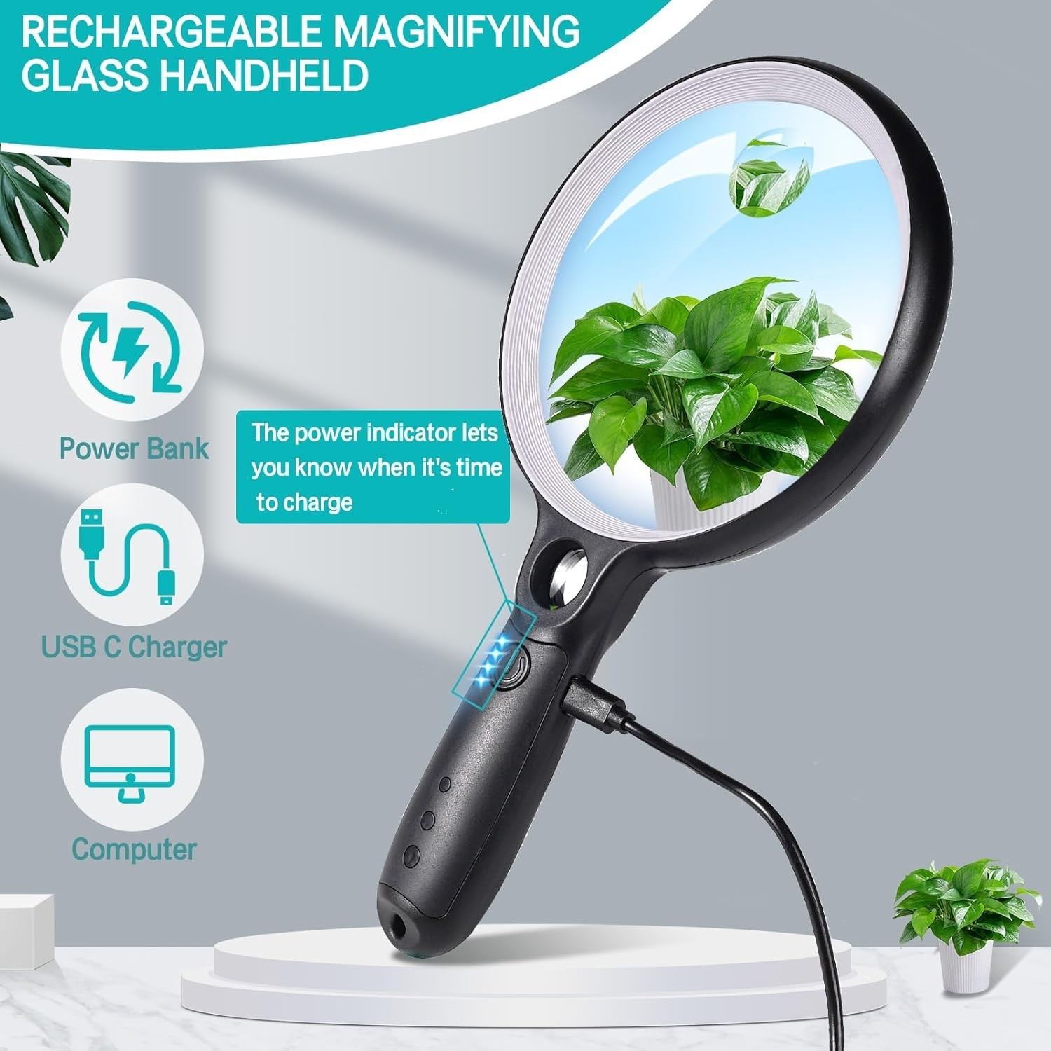 Large Magnifying Glass with 37 LED Light, 10X 20X 45X Handheld Illuminated Li...