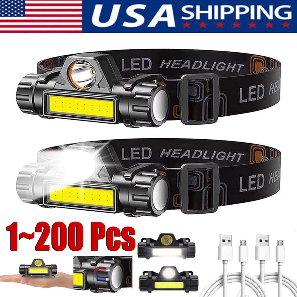 USB Rechargeable Waterproof LED Headlamp Headlight Head Light Flashlight LOT