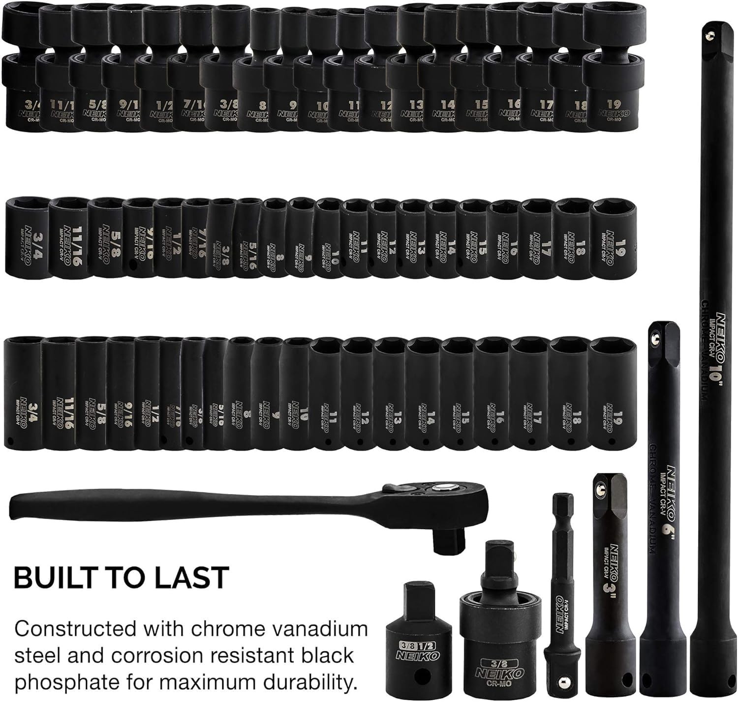 NEIKO 02471A Impact Socket Set, 3/8” Drive, 67 Piece, 67 Swivel, Red