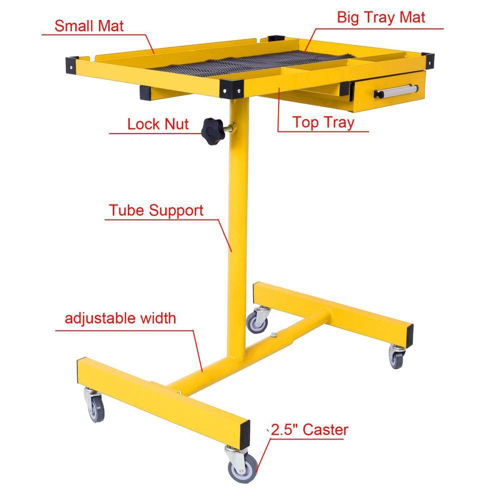 Adjustable Work Table w/Drawer Four 2.5" Swivel Casters and Rubber Bumper Corner