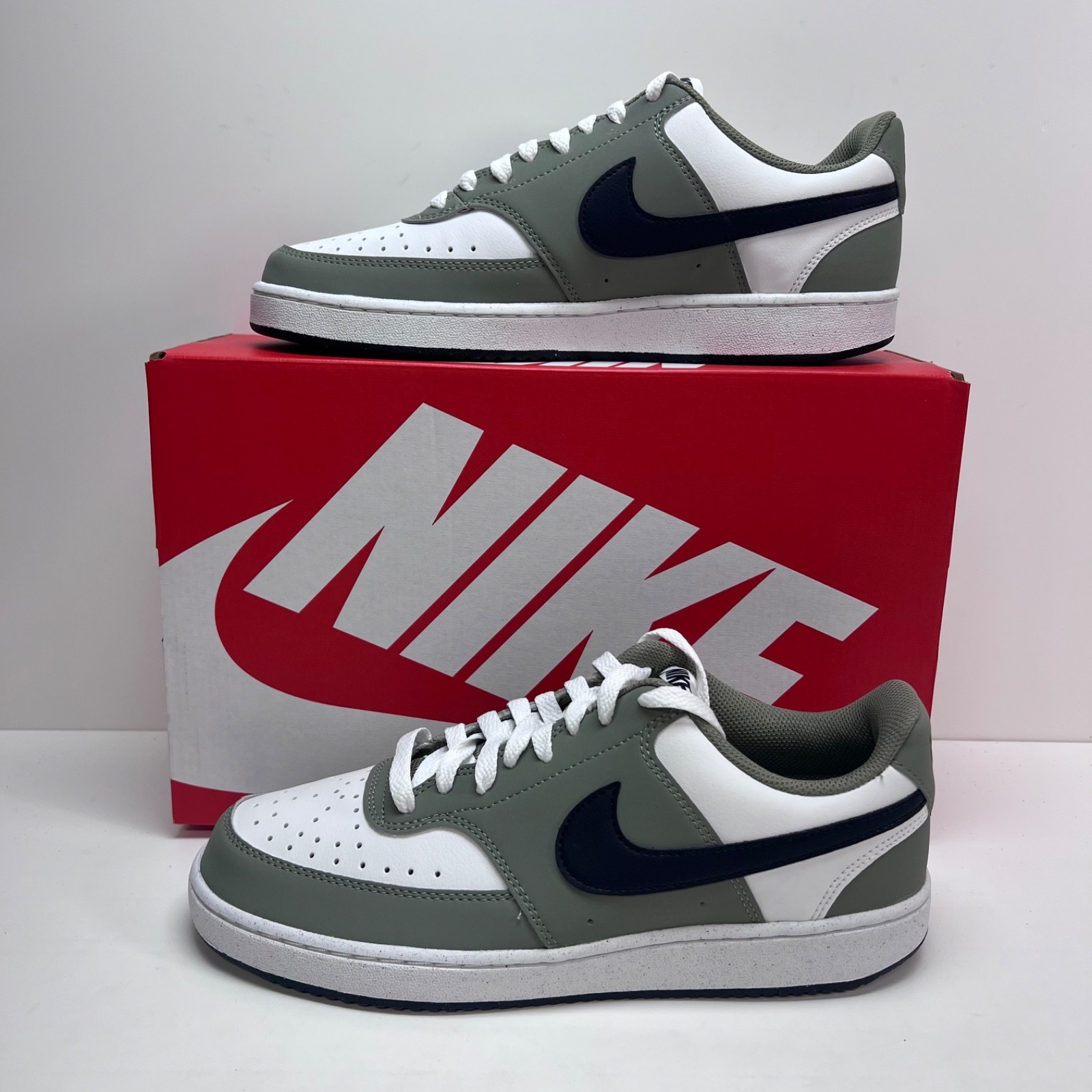 Nike Court Vision Lo P NBK Mens Shoe White Black Silver Sage 8.5,9,10.5,11.5,13