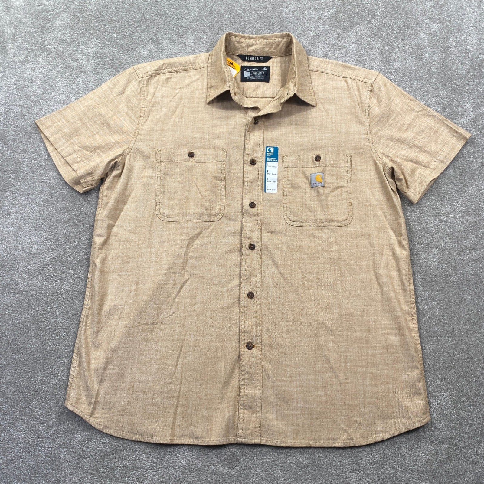 Carhartt Mens Rugged Flex Relaxed Fit Lightweight SS Plaid Shirt Size L Tan
