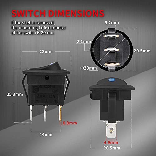 Round Rocker Switch Shell 12V Lighted 3 Blue LED Lighted with Adapter - 1pc