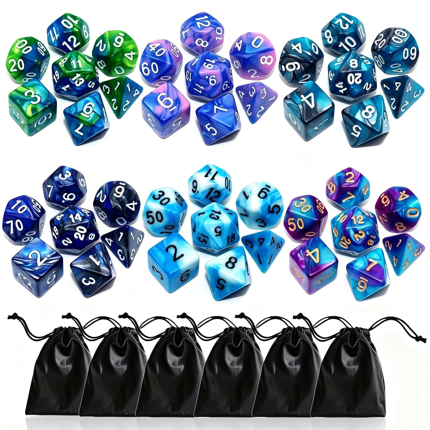 Polyhedral DND Dice Set-6 Pack Double-Colors Dice Sets Compatible with Dungeons