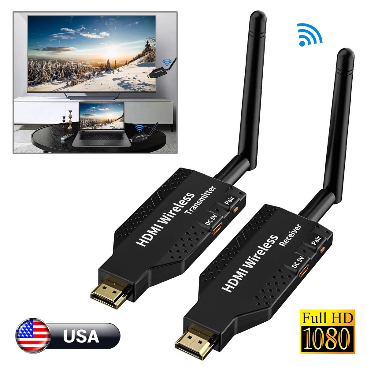 HDMI Wireless Extender With External Antenna 50m Range 1080p 60Hz Audio Video