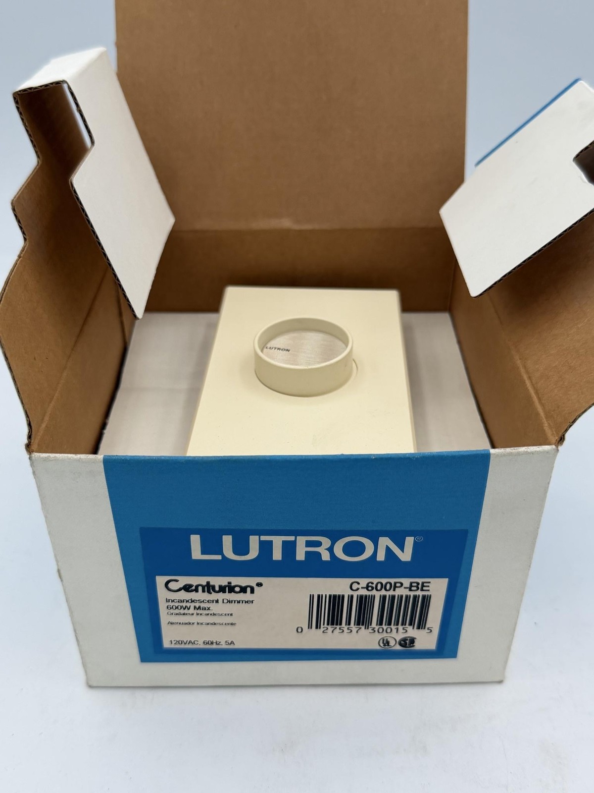 Lutron C-600P-BE Centurion Rotary Dimmer Wall Switch Beige 600W Incand 120V AC