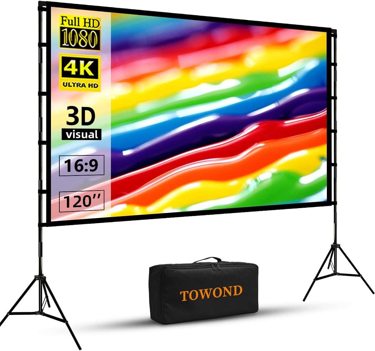 Pantalla y soporte para proyector, portátil Towond de 120 pulgadas