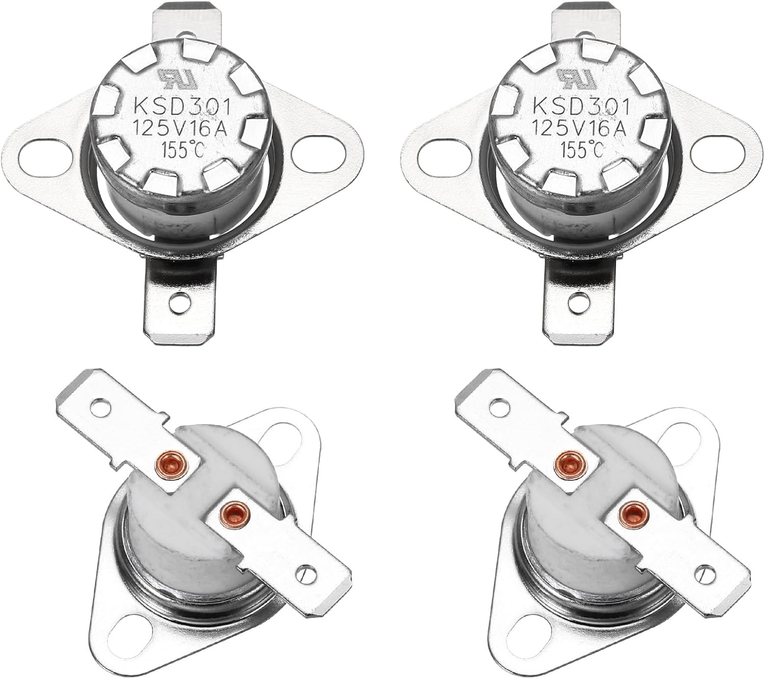4 Pcs KSD301 Thermostat 155°C/311°F 16A Normally Closed N.C Adjust Snap Disc Tem