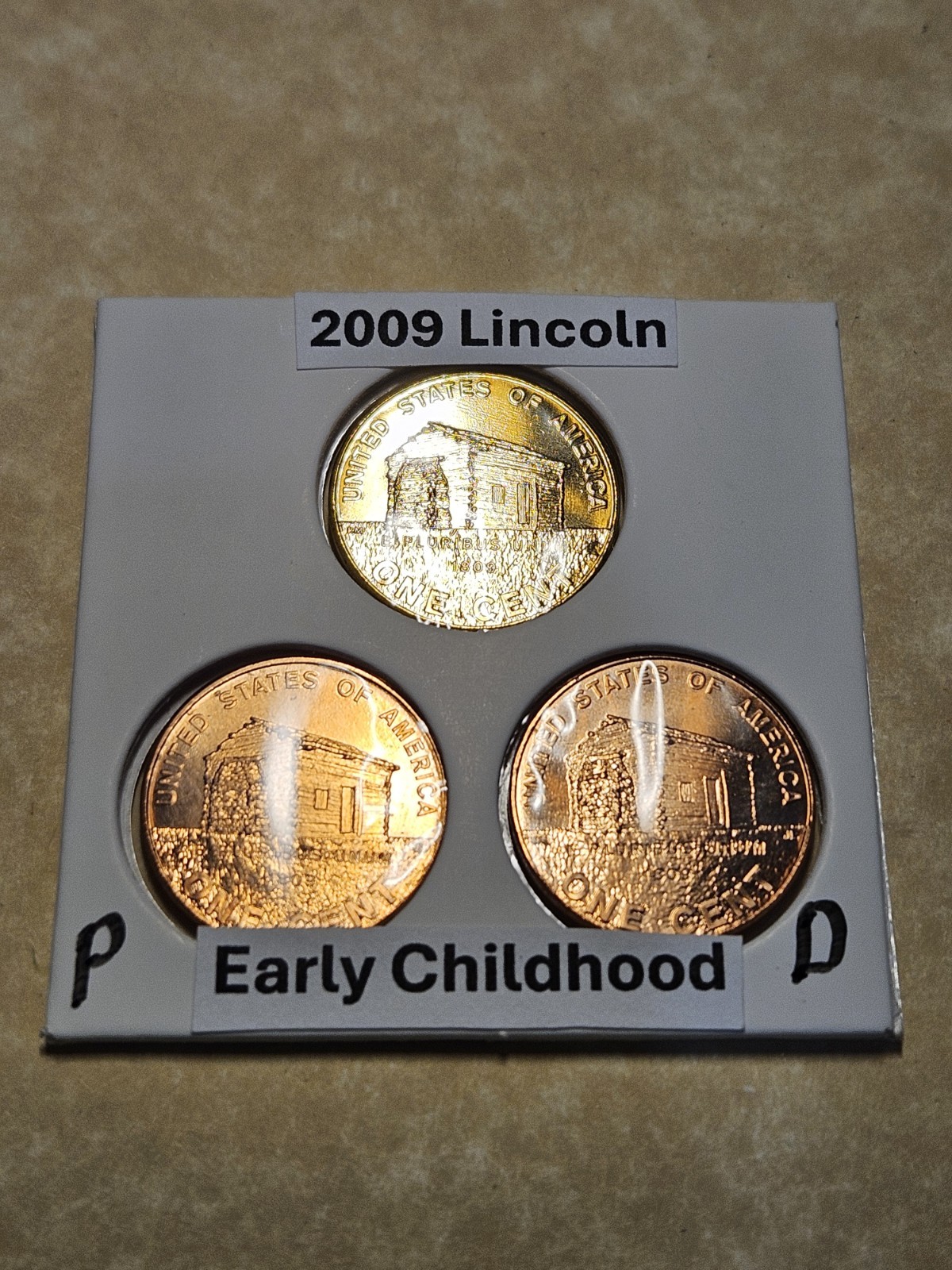 2009 24k/P/D Lincoln penny set-Early Childhood-Unique Combo-(3 Coins)