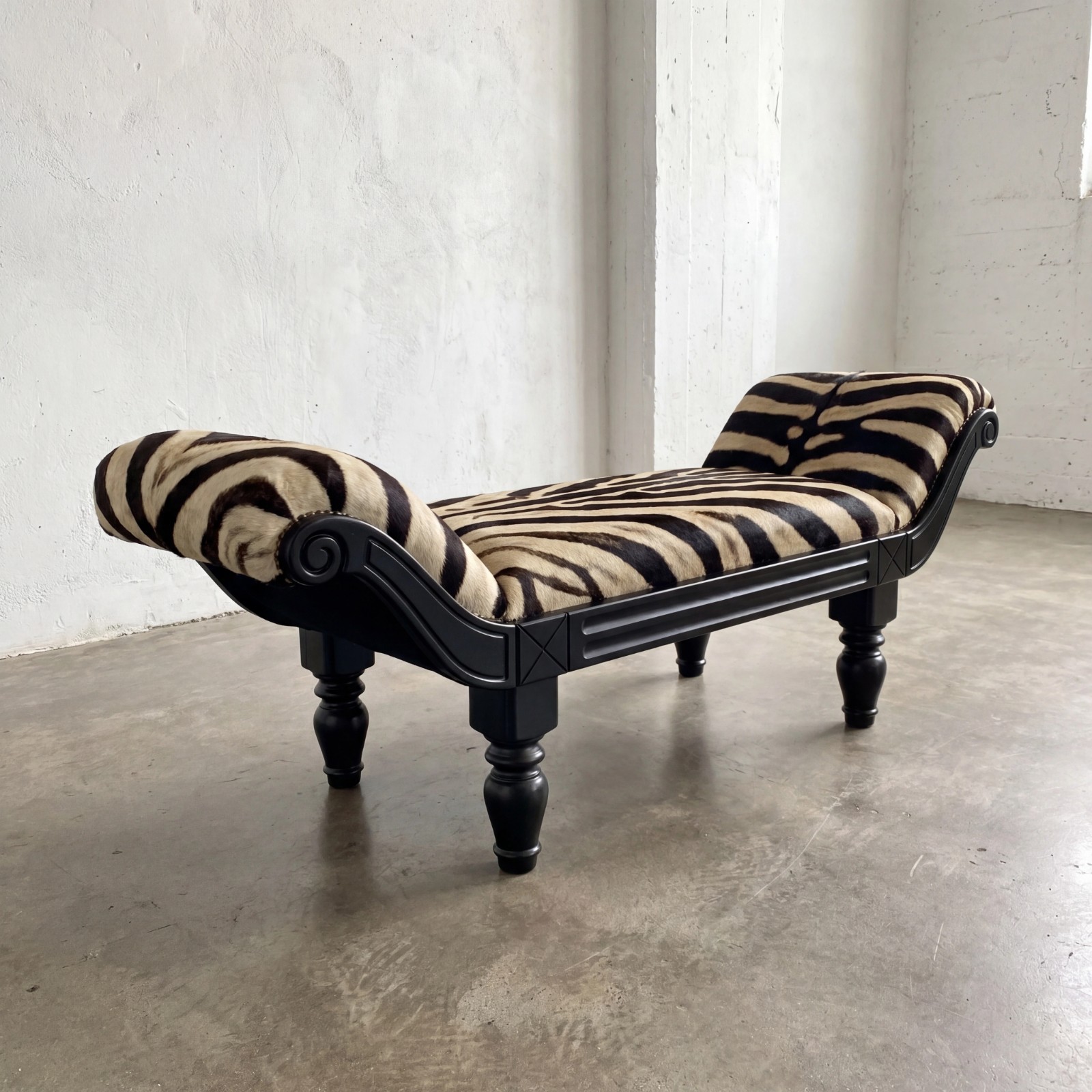 65" CUSTOM BURCHEL ZEBRA HIDE CHAISE LOUNGE BENCH | ZEBRA SKIN OTTOMAN FURNITURE