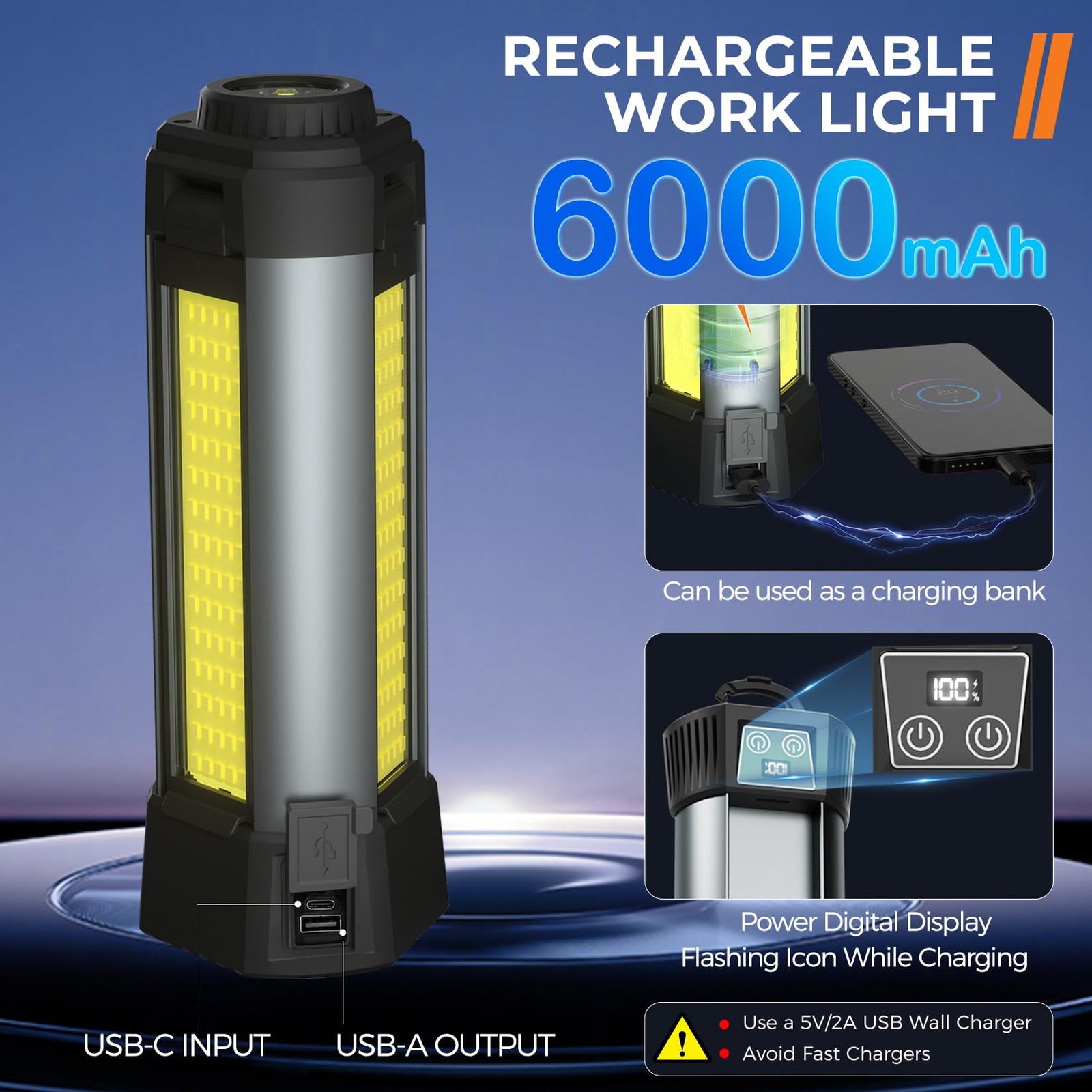 Rechargeable Work Light with Stand, LED Cordless Camping Light