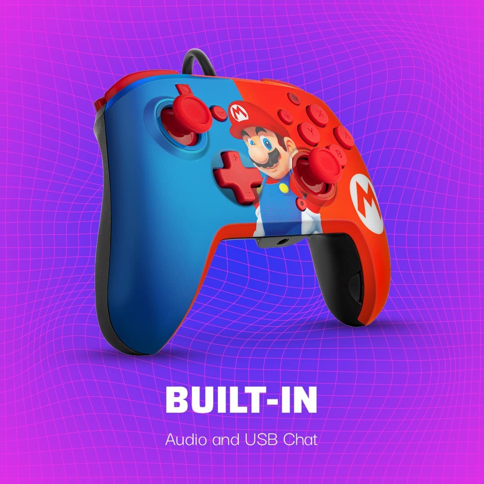 PDP Gaming Faceoff Deluxe+ Wired Switch Pro Controller - Red/Blue Mario Design