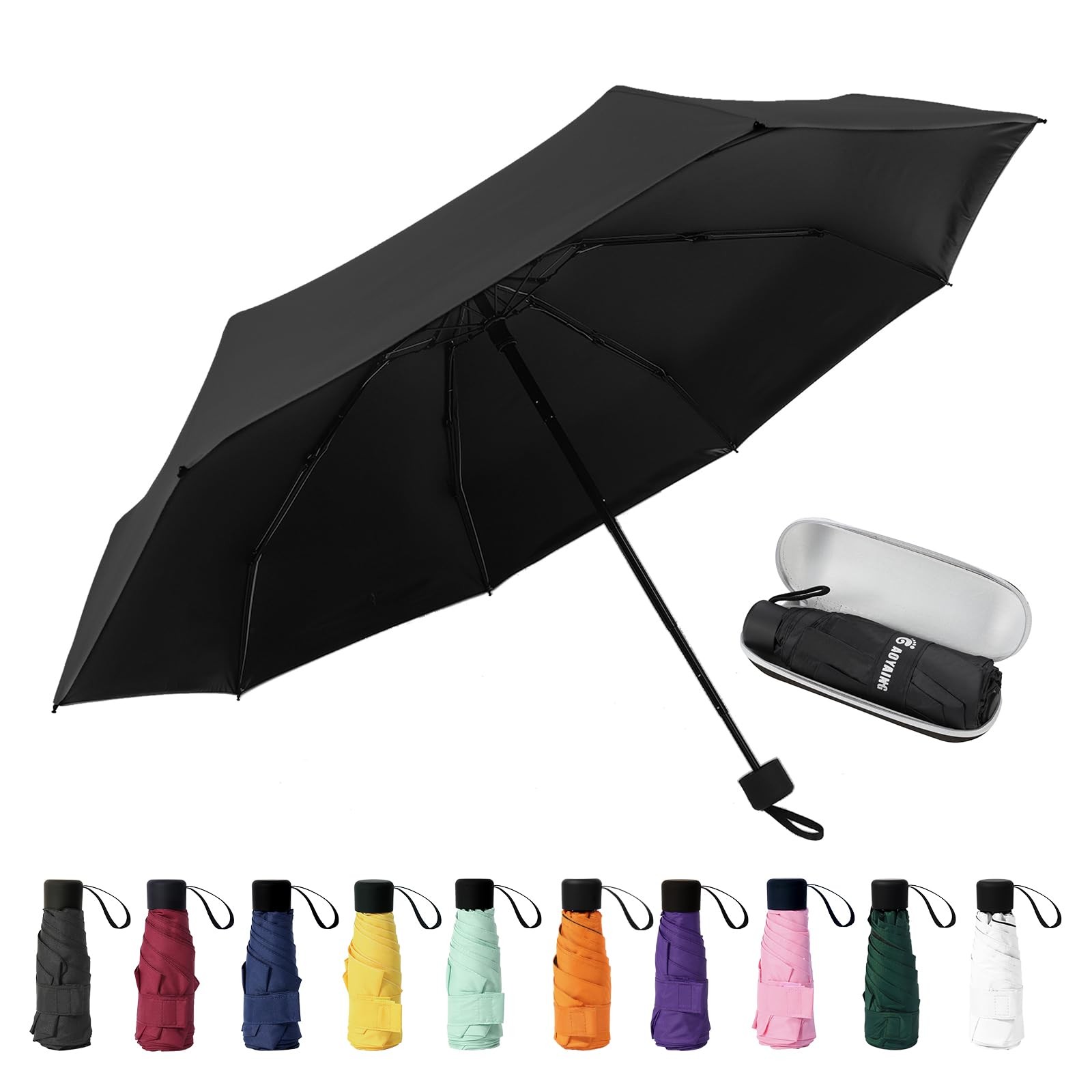 GAOYAING Compact Travel Umbrella, UV 39 Inches, Black ( With Soft Case)