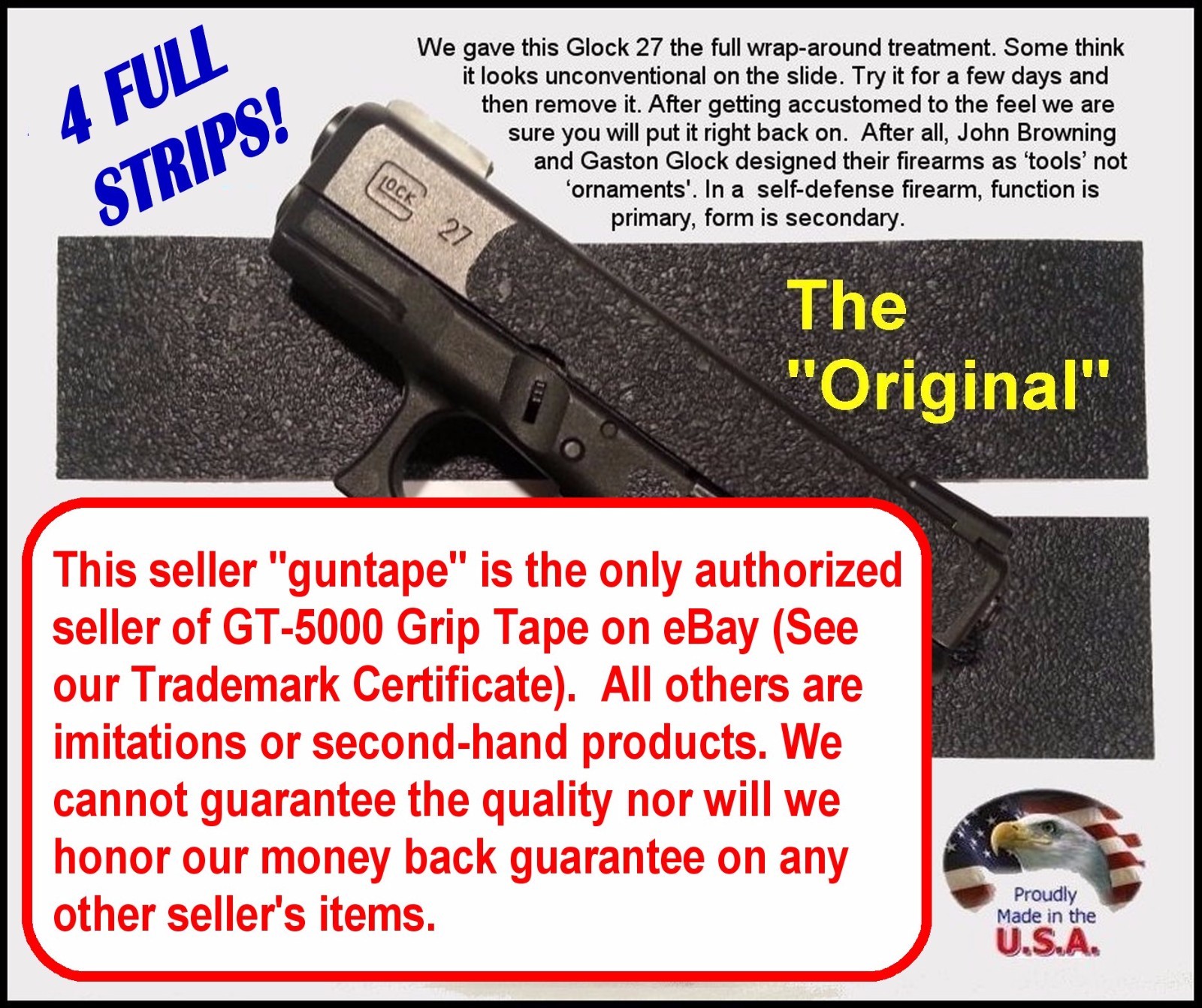 GT-5000 Grip Tape (4 Strips) for guns, cell phones, tools - anything!