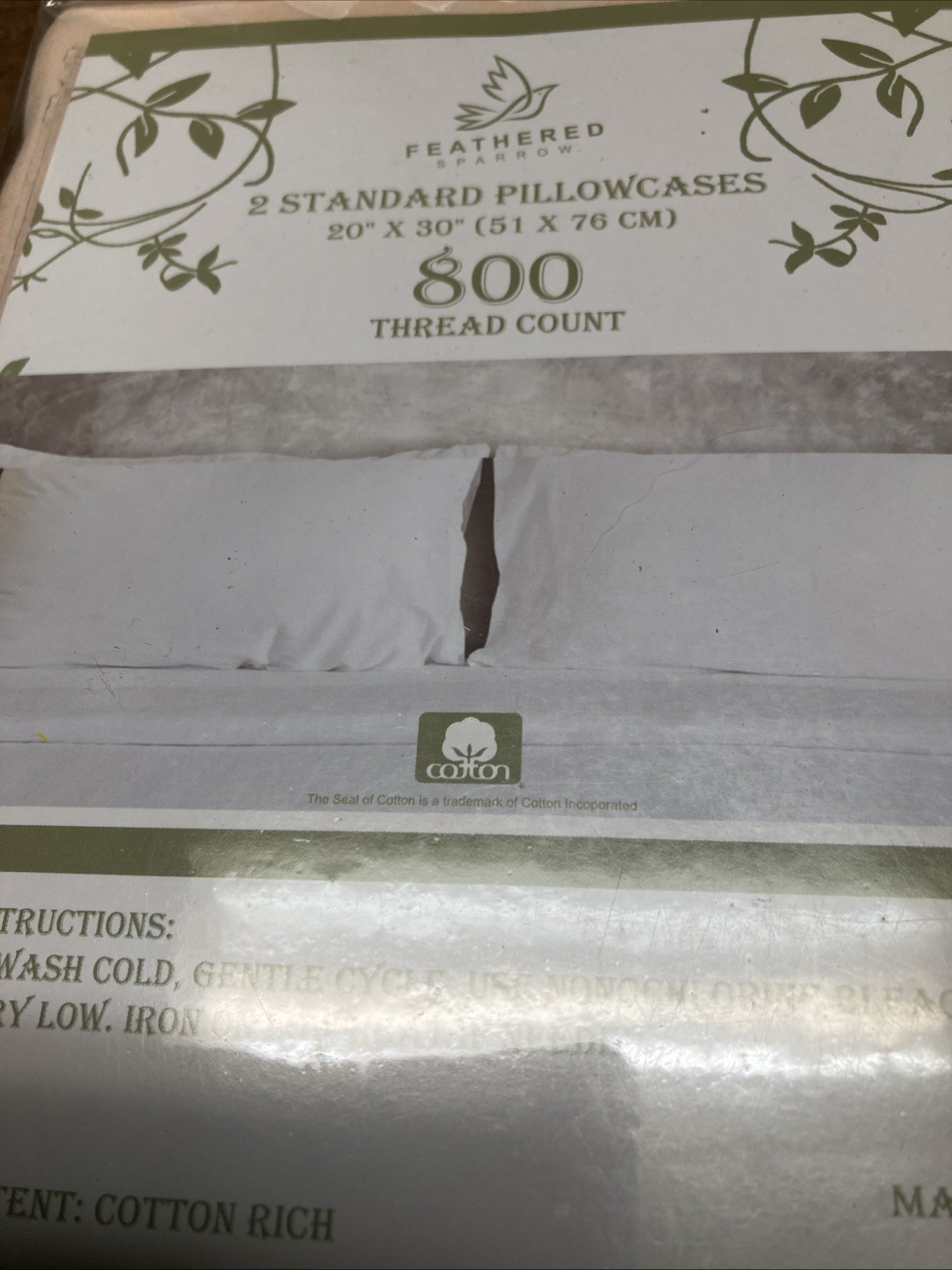 Feathered Sparrow 2 Standard Pillowcases 20”x30” 800 Thread Count, Blush Color