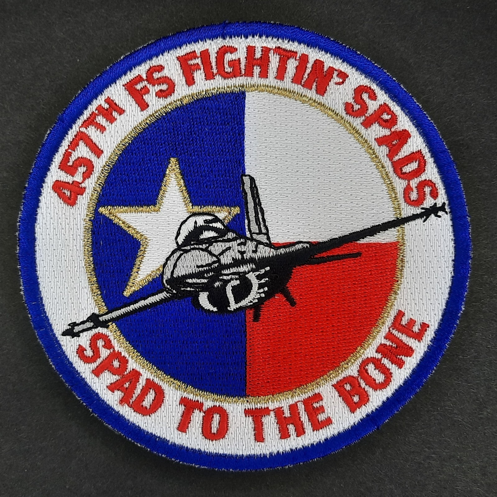 Original USAF Patch 457 FS Fighter Squadron Spads F-16 1990s Hook & Loop Texas